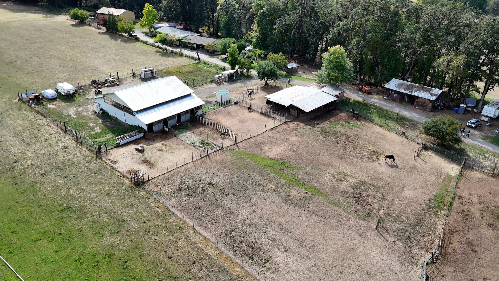 Aerial shot of a barn